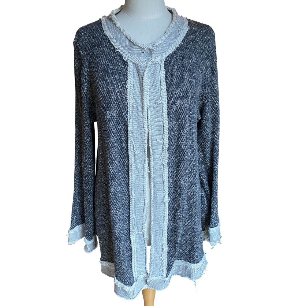 Trouble at the Mill Distressed Long Knit Cardigan Gray Raw Edge Lagenlook USA-OS